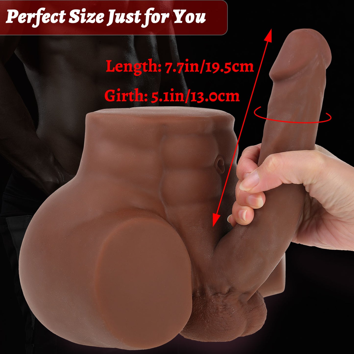 Brown Male Sex Doll with Flexible Dildo Realistic Sex Huge Cock, Men Sex Dolls for Women Hole 8in Cock Sex Toys for Female Masturbation, Unisex Masturbator Tight Anal Sex Toy for Men Women Couple Gay 8lb