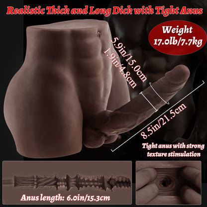 Brown Male Sex Doll with Flexible Dildo Realistic Sex Huge Cock, Men Sex Dolls for Women Hole 8in Cock Sex Toys for Female Masturbation, Unisex Masturbator Tight Anal Sex Toy for Men Women Couple Gay 17lb